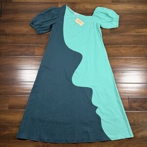 Crosby Mollie Burch Size Large Teal Colorblock Asymmetrical Neck Lovett Dress
